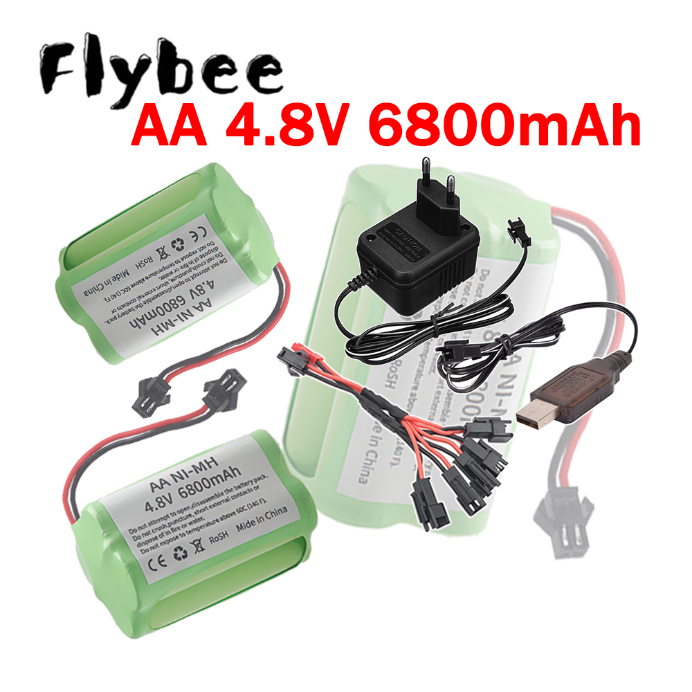 Rc Hobby Brand - 新品（SMコネクター）4.8V 6800mAh AA電池とUSB/EU充電器。RC玩具、車、戦車、ロボット、ボート用。ニッケル水素4*AA 4.8V電池。