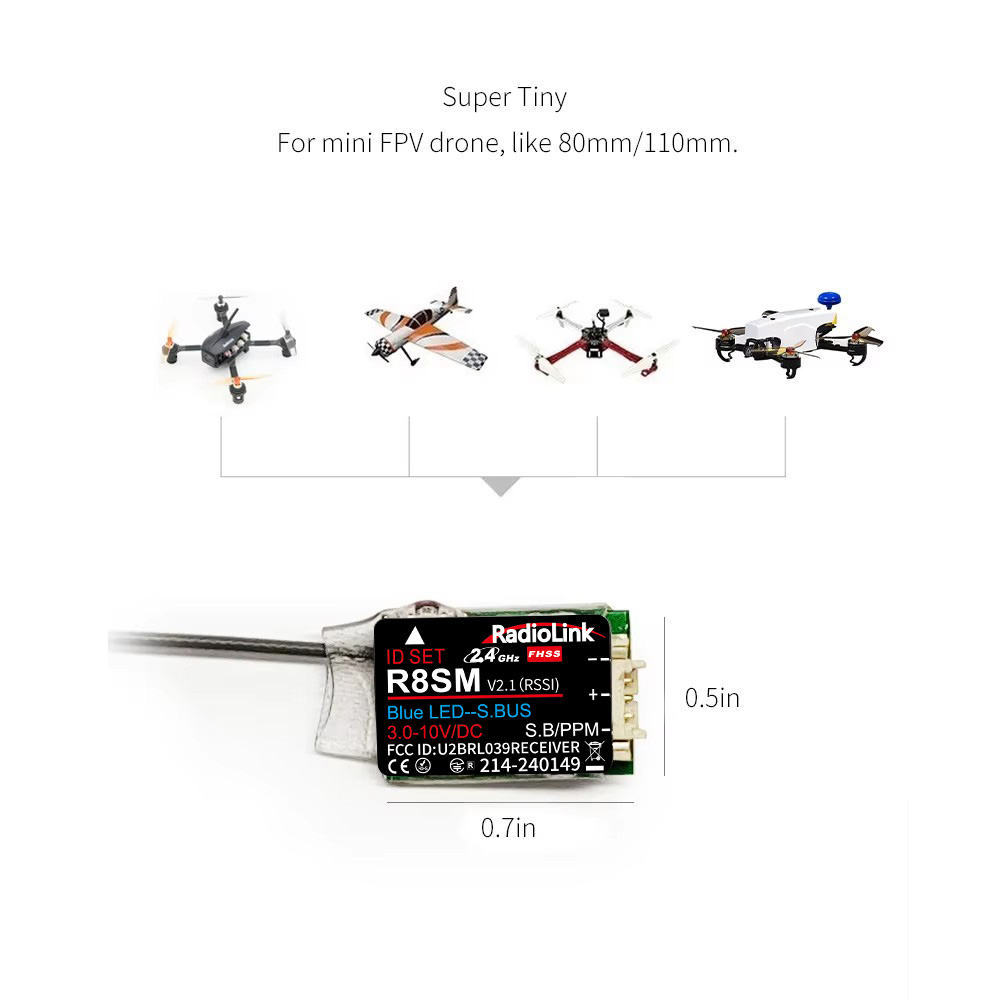 Receiver Sbus 8Ch - RadioLink R8SM 8CH 2.4GHz 超小型ミニRCレシーバー SBUS