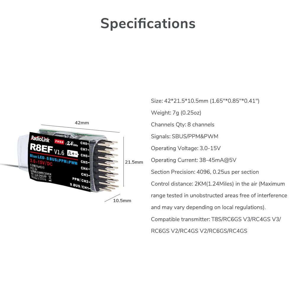 Radiolink R8EF受信機 2.4G 8チャンネル  - Receiver Sbus 8Ch のレビューと価格